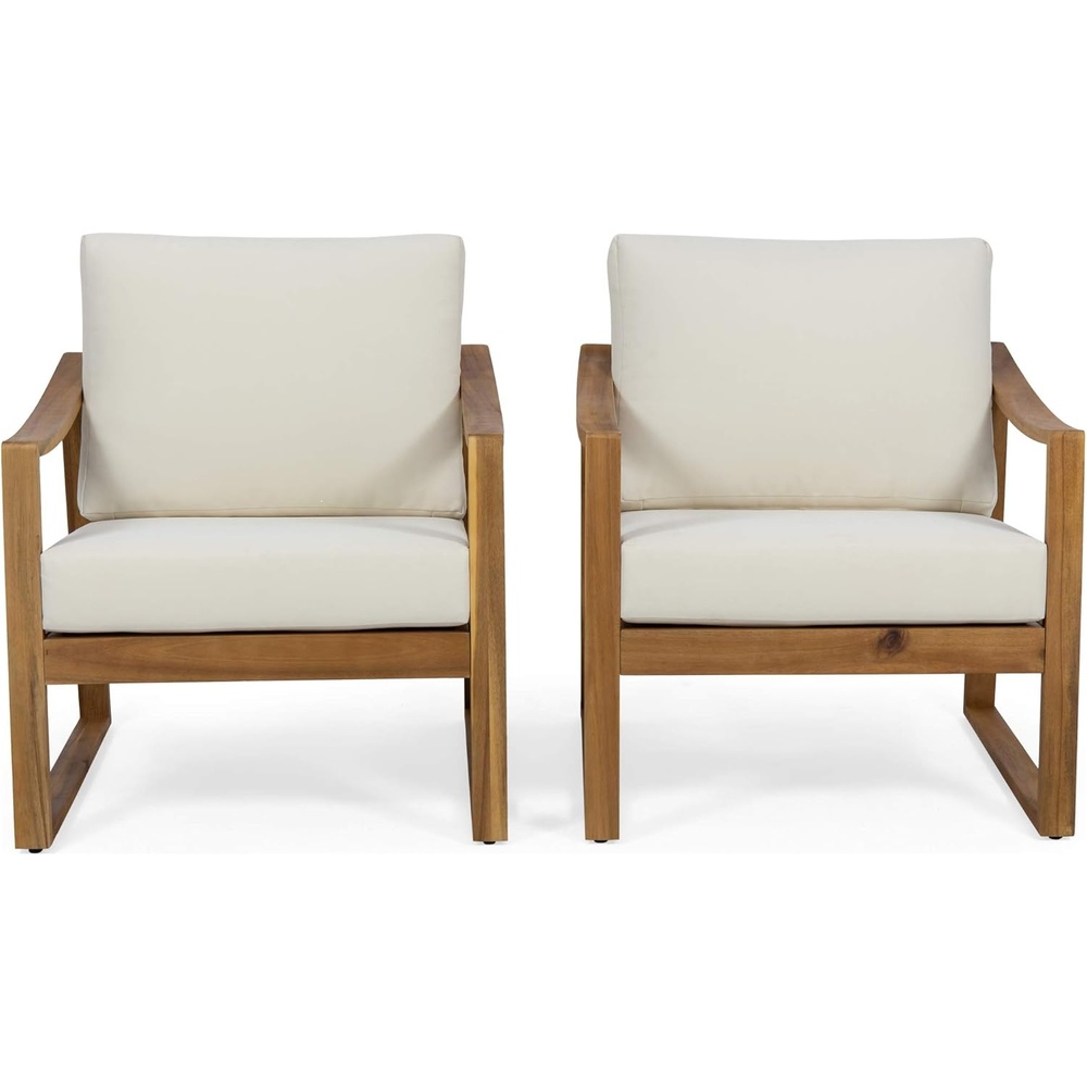 image:imageChristopher Knight Home Adolph Outdoor Acacia Wood Club Chairs with Water Resistant Cushions Teak and BeigeTeak and Beige