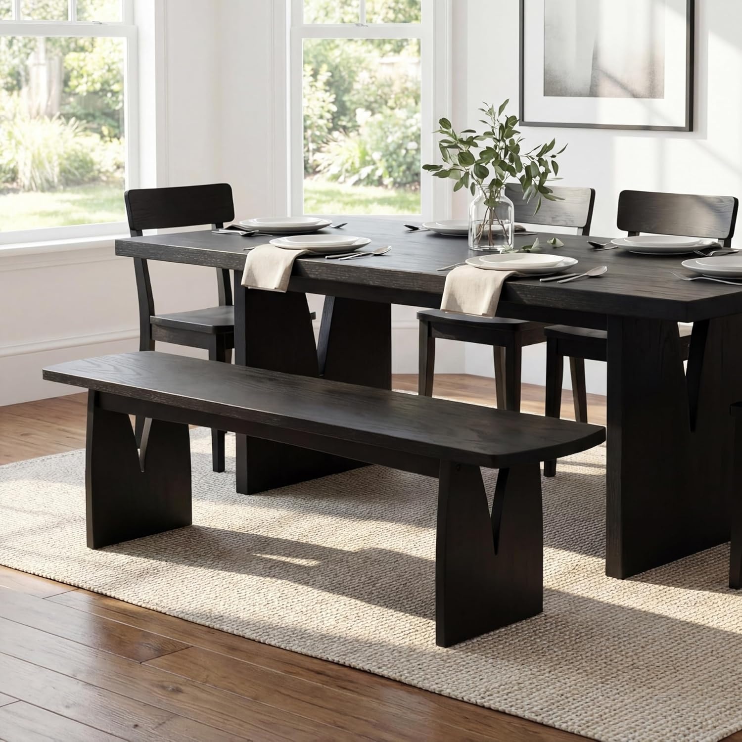 image:imageChristopher Knight Home 63 W Dining Bench Modern Farmhouse Entryway Bench Indoor Solid Wood Bench with Acacia Legs amp MDF Seat Long Bench for Dining Room Bedroom End of Bed Hallway 400 lbs Black