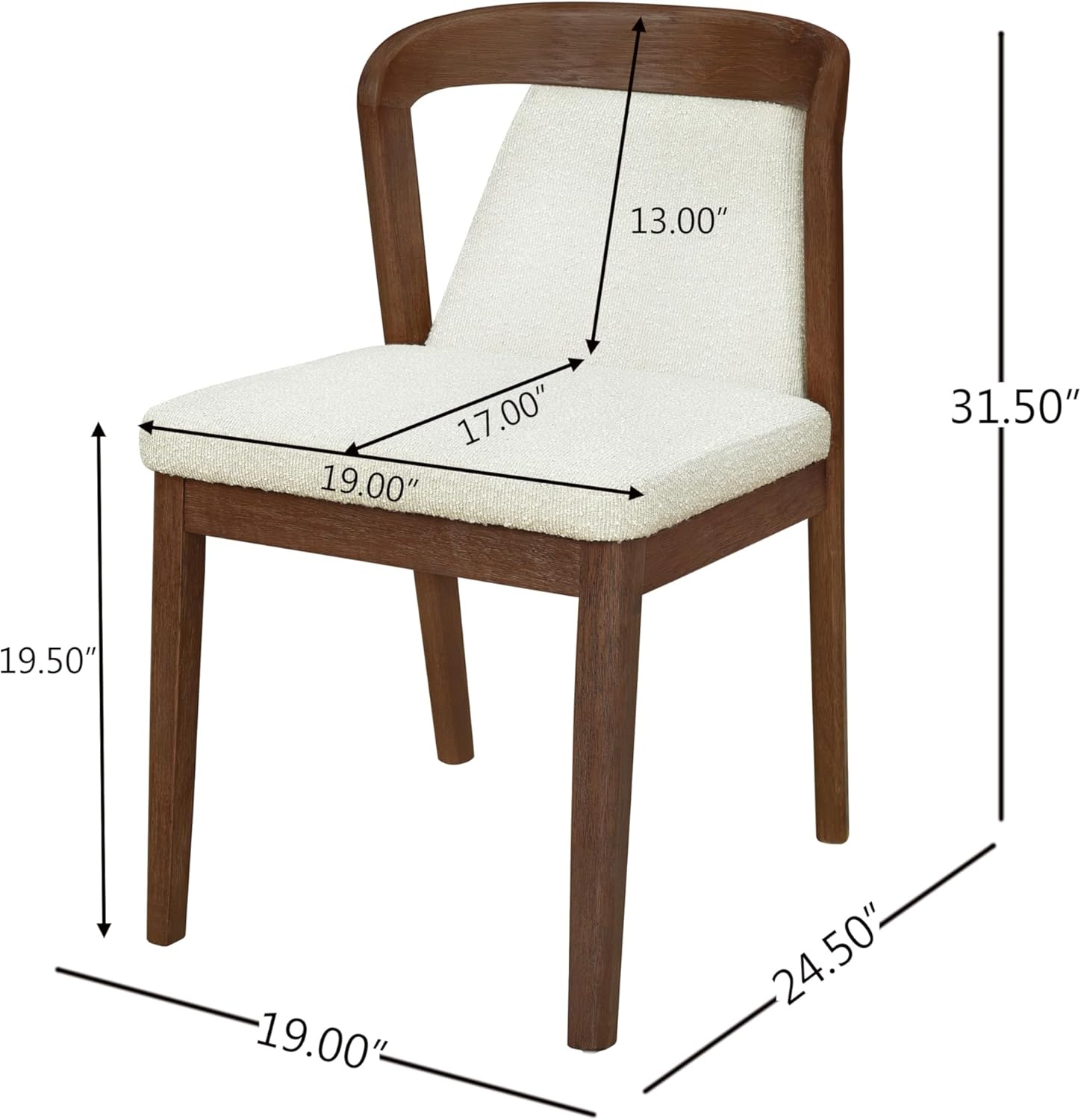 image:imageChristopher Knight Home Falei Boucle Upholstered Dining Chair Set of 2 Curved Backrest Kitchen Side Chair Wooden Armless Dining Room Chair Extra Seat for Living Room WalnutLight BrownWalnutbeige