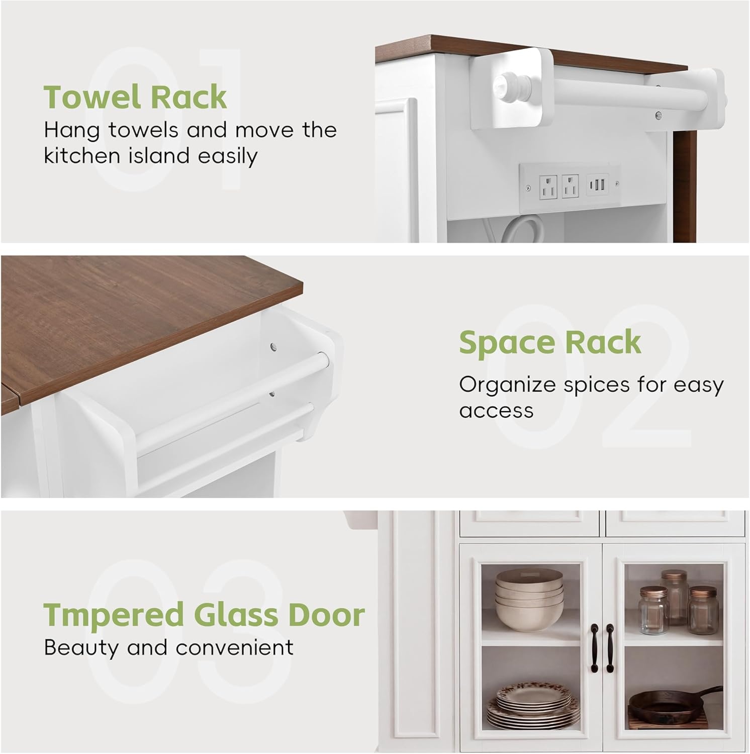 image:imageChristopher Knight Home Modern Kitchen Island Cart Rolling Kitchen Cart with Glass Door Cabinet Storage Drawers Power Outlet amp Shelves Wood Mobile Kitchen Island on Wheels for Dining Room WhiteWhitewalnut
