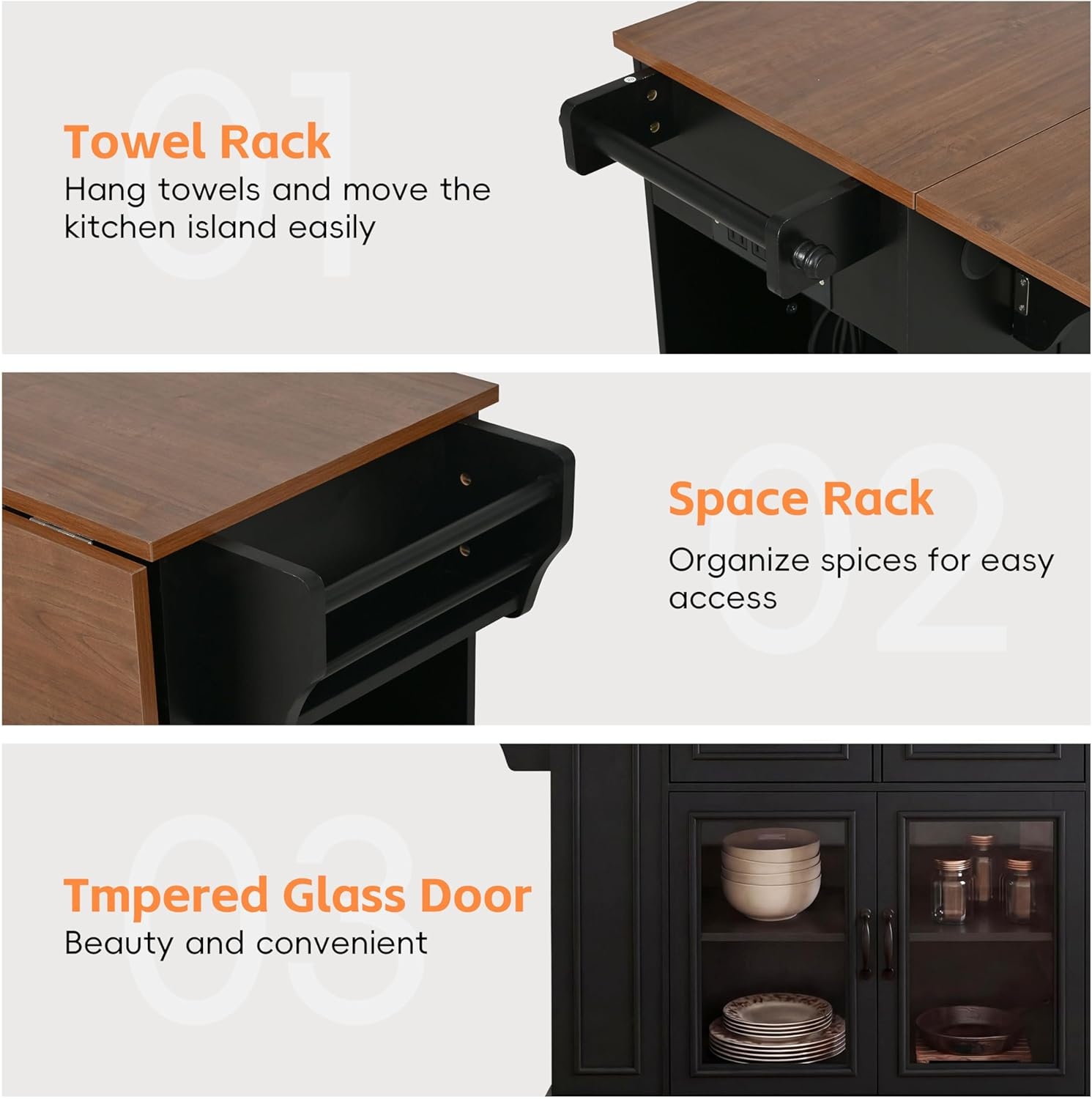 image:imageChristopher Knight Home Modern Kitchen Island Cart Rolling Kitchen Cart with Glass Door Cabinet Storage Drawers Power Outlet amp Shelves Wood Mobile Kitchen Island on Wheels for Dining Room WhiteBlackwalnut