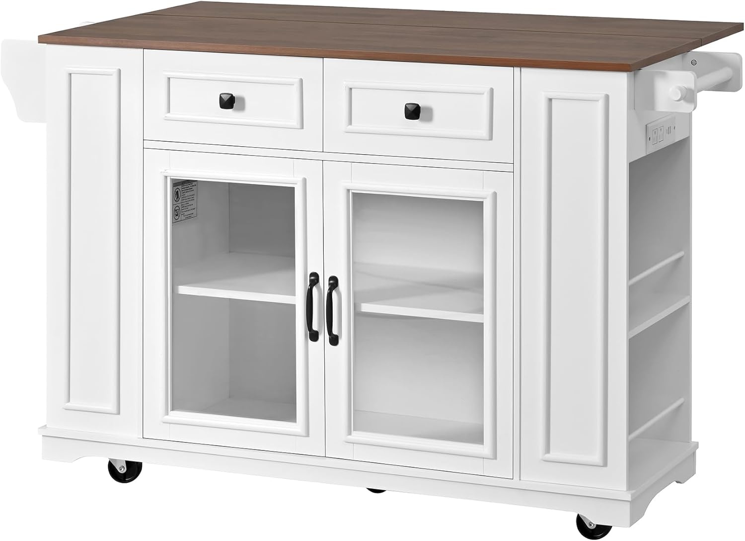 image:imageChristopher Knight Home Modern Kitchen Island Cart Rolling Kitchen Cart with Glass Door Cabinet Storage Drawers Power Outlet amp Shelves Wood Mobile Kitchen Island on Wheels for Dining Room WhiteWhitewalnut