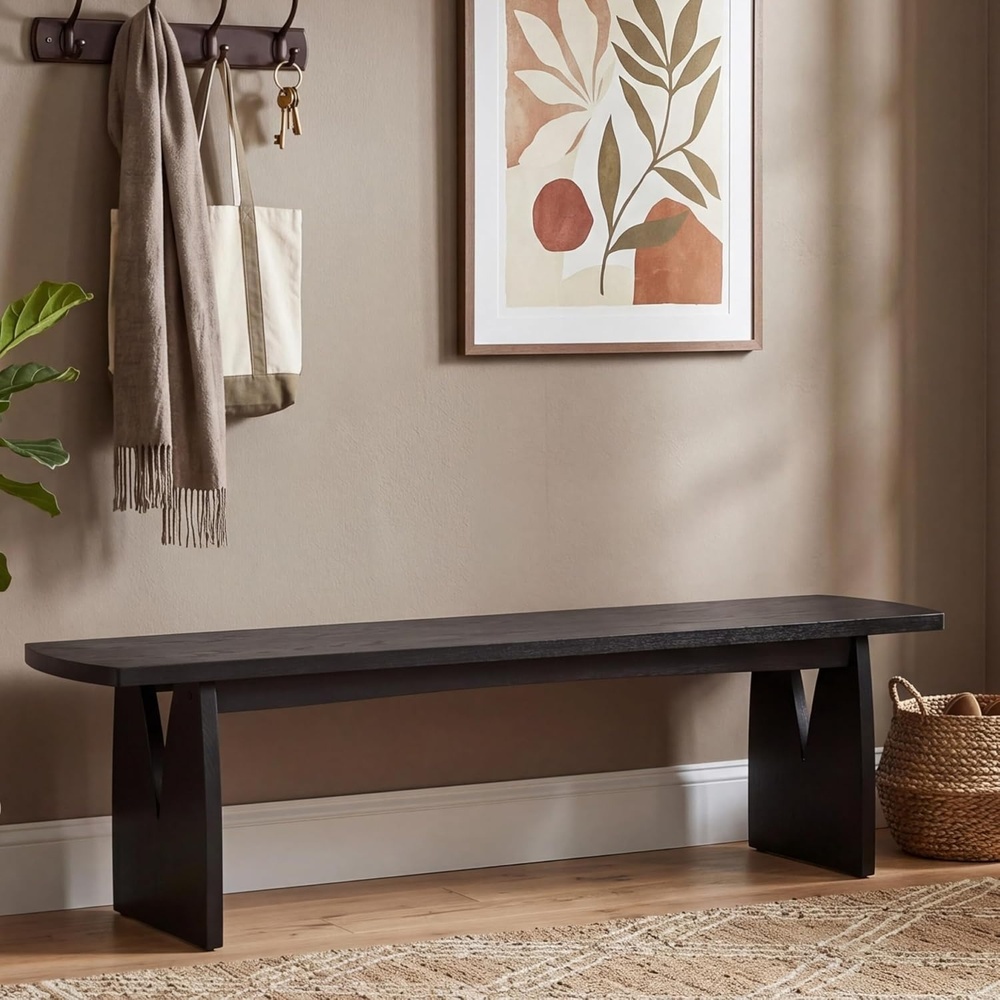 image:imageChristopher Knight Home 63 W Dining Bench Modern Farmhouse Entryway Bench Indoor Solid Wood Bench with Acacia Legs amp MDF Seat Long Bench for Dining Room Bedroom End of Bed Hallway 400 lbs Black
