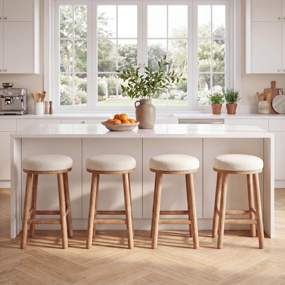 image:imageChristopher Knight Home Cora Counter Height Bar Stools Set of 4 Boucle Fabric Round Bar Stool for Kitchen Island Wooden Backless Dining Room Chair Counter Stool with Footrest NaturalBeigeNaturalbeige