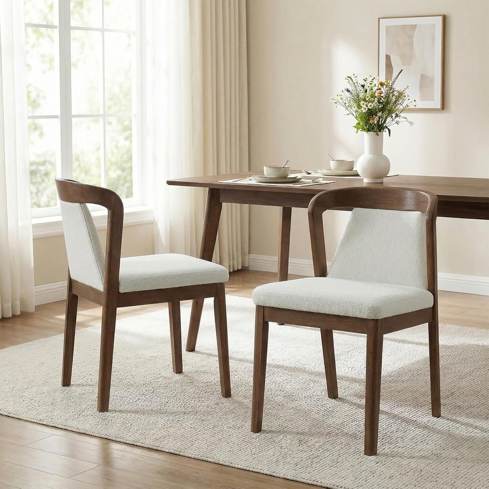 image:imageChristopher Knight Home Falei Boucle Upholstered Dining Chair Set of 2 Curved Backrest Kitchen Side Chair Wooden Armless Dining Room Chair Extra Seat for Living Room WalnutLight BrownWalnutbeige