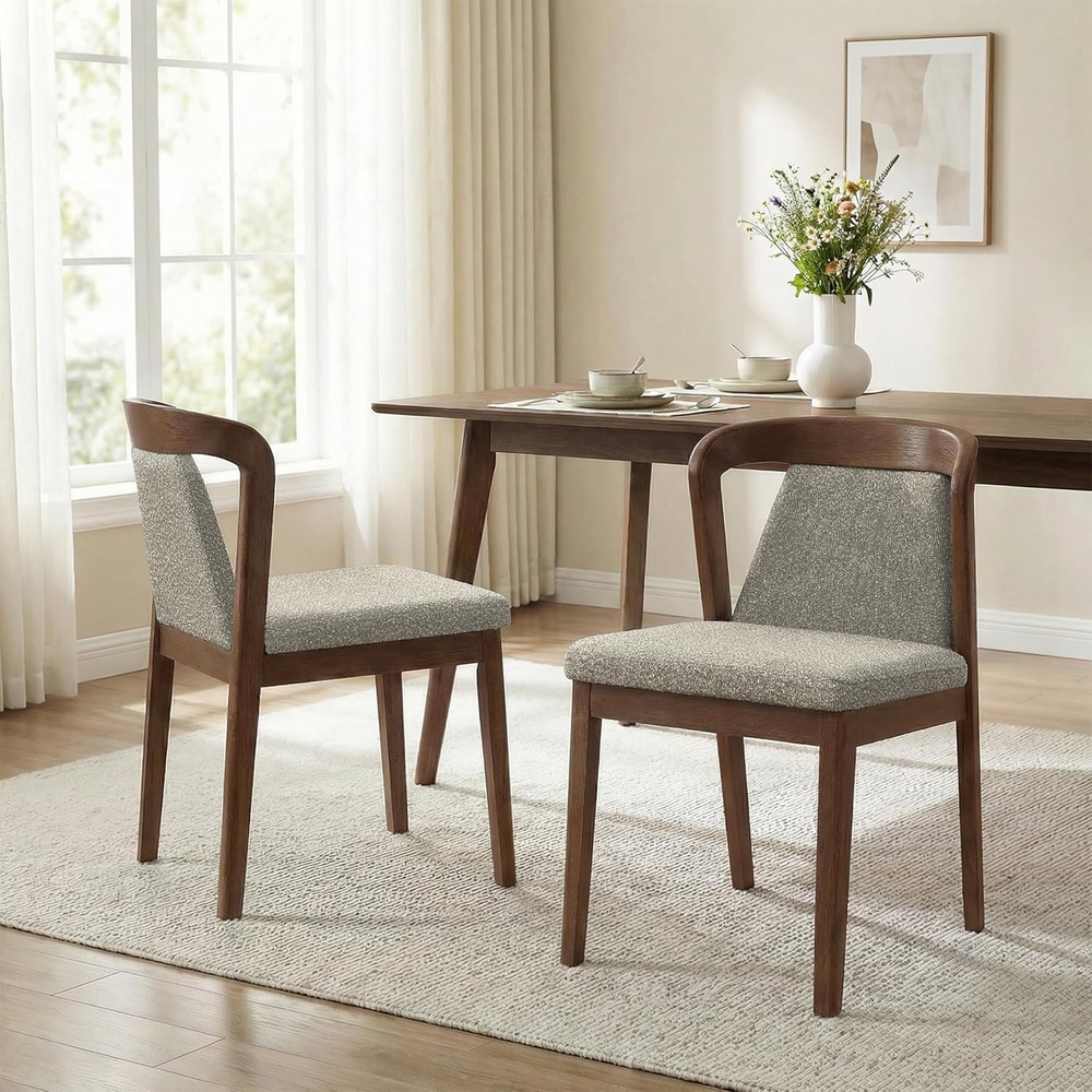 image:imageChristopher Knight Home Falei Boucle Upholstered Dining Chair Set of 2 Curved Backrest Kitchen Side Chair Wooden Armless Dining Room Chair Extra Seat for Living Room WalnutLight BrownWalnutlight Brown