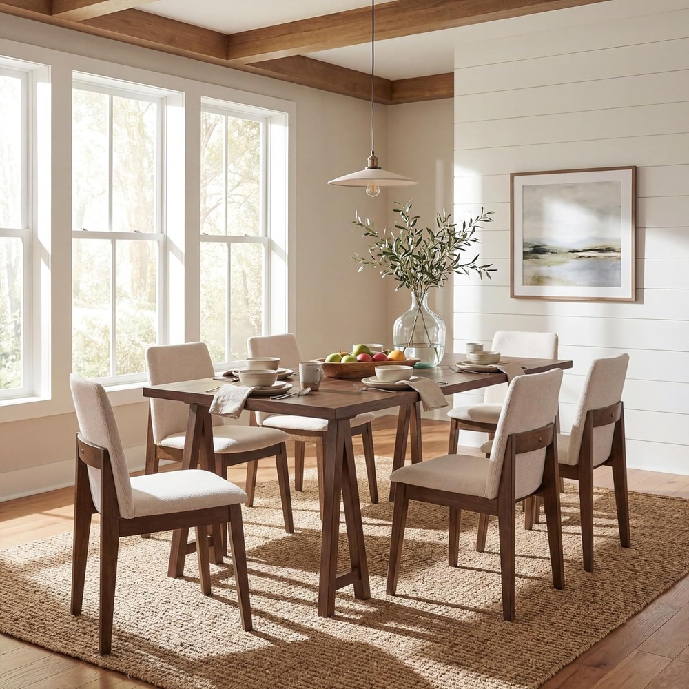image:imageChristopher Knight Home Lucian Modern Dining Table Set for 6 Kitchen Table and Dining Chairs Set of 6 Solid Wood Dining Room Table Set for 6 BeigeWalnutBeigewalnut