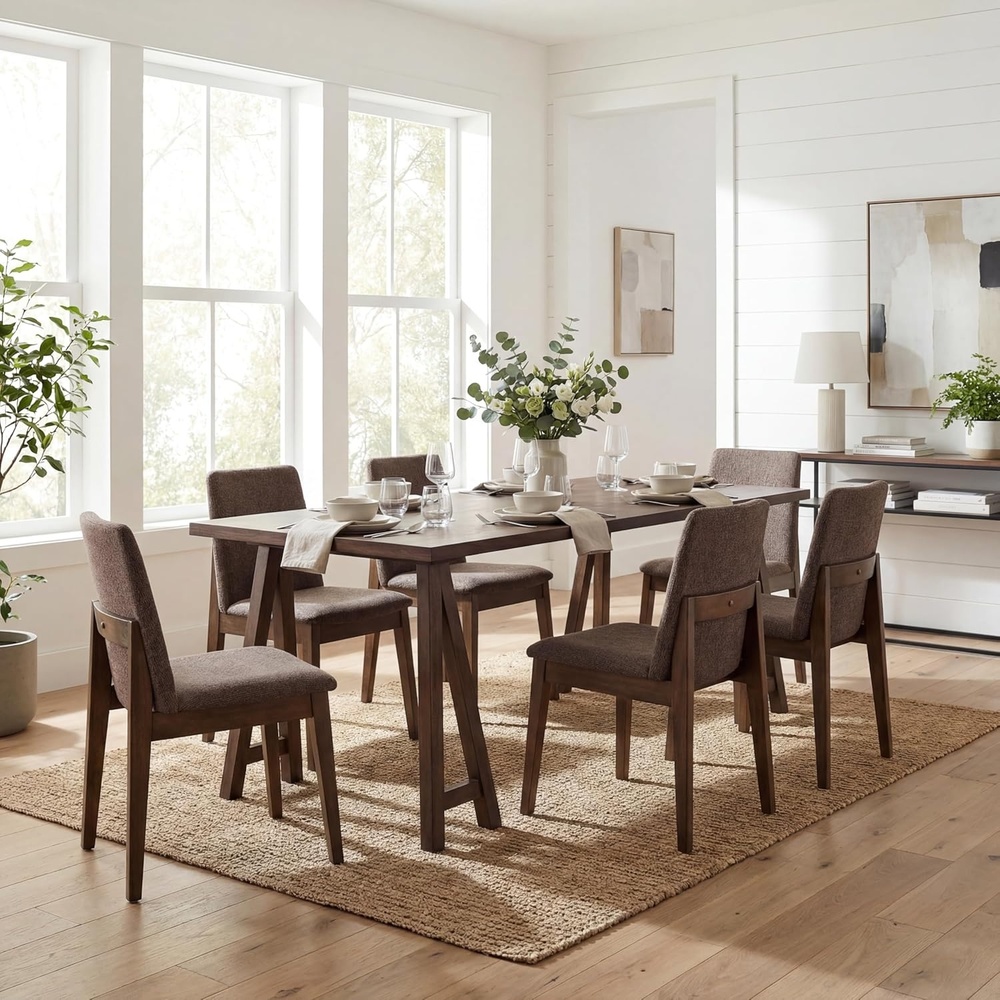 image:imageChristopher Knight Home Lucian Modern Dining Table Set for 6 Kitchen Table and Dining Chairs Set of 6 Solid Wood Dining Room Table Set for 6 BeigeWalnutBrownwalnut