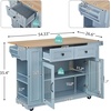 Christopher Knight Home Modern Kitchen Island Cart, Rolling Kitchen Cart with Glass Door Cabinet, Storage Drawers, Power Outlet & Shelves, Wood Mobile Kitchen Island on Wheels for Dining Room, White(Blue Gray)