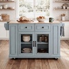 Christopher Knight Home Modern Kitchen Island Cart, Rolling Kitchen Cart with Glass Door Cabinet, Storage Drawers, Power Outlet & Shelves, Wood Mobile Kitchen Island on Wheels for Dining Room, White(Blue Gray)