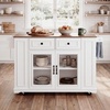 Christopher Knight Home Modern Kitchen Island Cart, Rolling Kitchen Cart with Glass Door Cabinet, Storage Drawers, Power Outlet & Shelves, Wood Mobile Kitchen Island on Wheels for Dining Room, White(White+walnut)