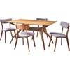Christopher Knight Home Nissie Mid-Century Wood Dining Set with Fabric Chairs, 5-Pcs Set, Dark Grey / Natural Walnut Finish