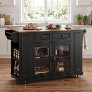 Christopher Knight Home Modern Kitchen Island Cart, Rolling Kitchen Cart with Glass Door Cabinet, Storage Drawers, Power Outlet & Shelves, Wood Mobile Kitchen Island on Wheels for Dining Room, White(Black+walnut)