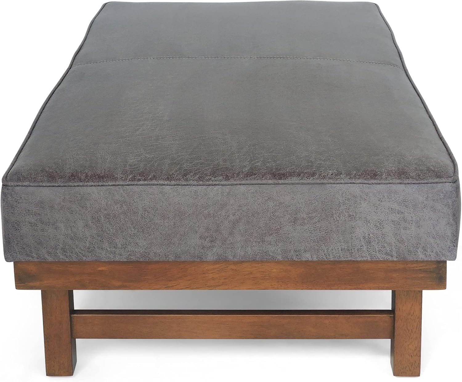 image:imageChristopher Knight Home Hillman Microfiber Cocktail Ottoman Bench Wood Frame Rectangular Upholstered Coffee Table Living RoomBedroomEntryway Sofa Extra Seat End of Bed Footstool Dark GrayWalnutSlate Walnut