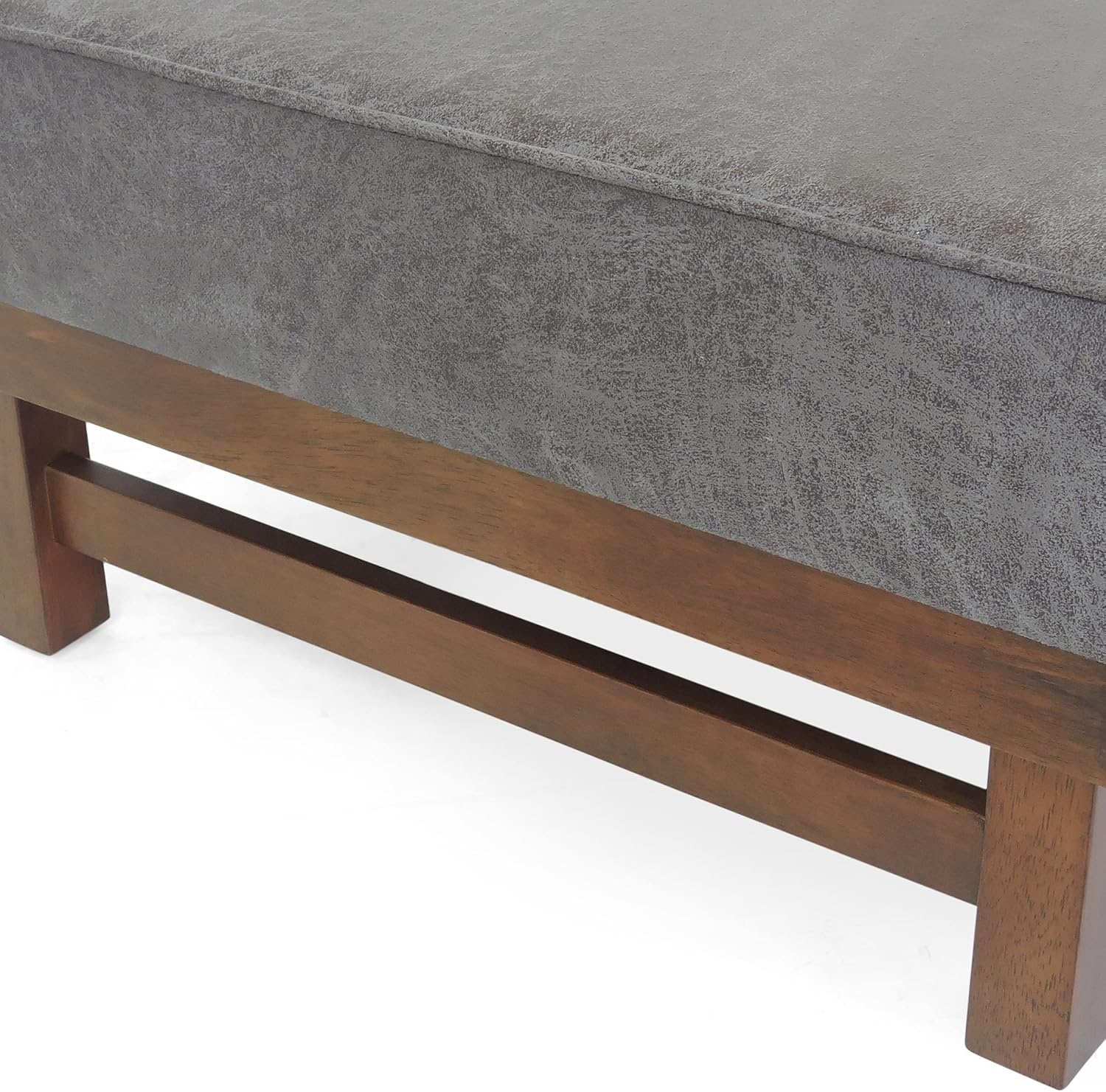 image:imageChristopher Knight Home Hillman Microfiber Cocktail Ottoman Bench Wood Frame Rectangular Upholstered Coffee Table Living RoomBedroomEntryway Sofa Extra Seat End of Bed Footstool Dark GrayWalnutSlate Walnut
