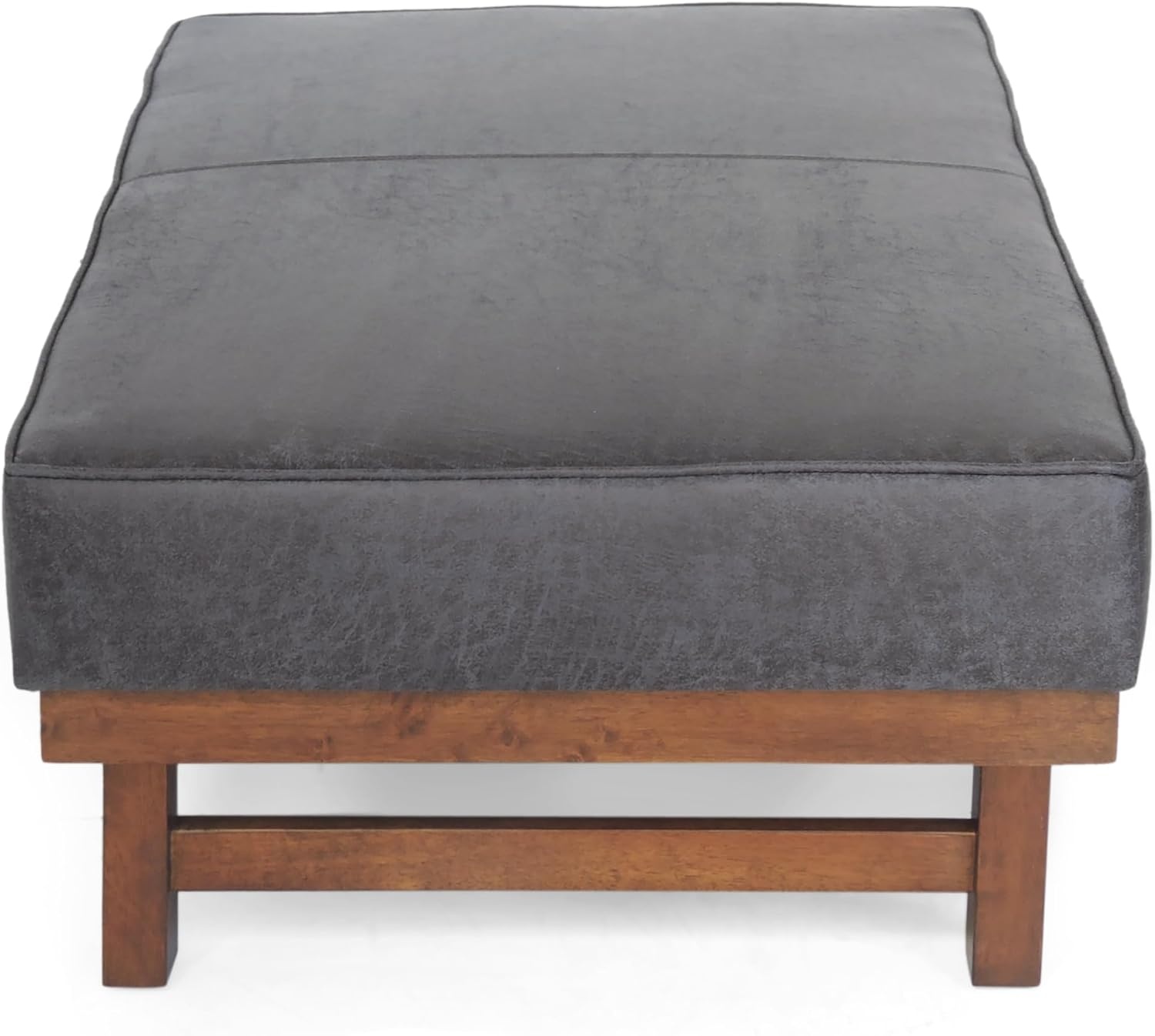 image:imageChristopher Knight Home Hillman Microfiber Cocktail Ottoman Bench Wood Frame Rectangular Upholstered Coffee Table Living RoomBedroomEntryway Sofa Extra Seat End of Bed Footstool Dark GrayWalnutDark Graywalnut
