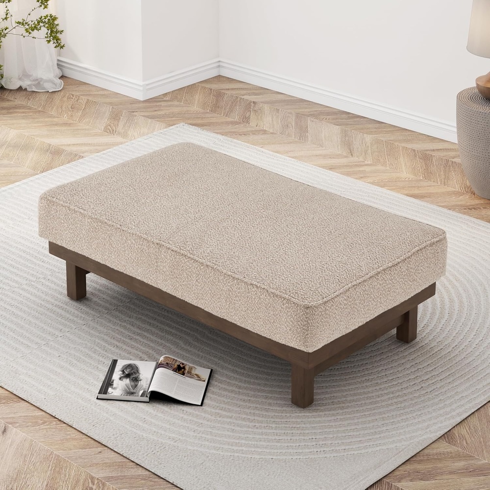 image:imageChristopher Knight Home Hillman Microfiber Cocktail Ottoman Bench Wood Frame Rectangular Upholstered Coffee Table Living RoomBedroomEntryway Sofa Extra Seat End of Bed Footstool Dark GrayWalnutLight Brown