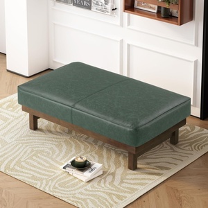 Christopher Knight Home Hillman Microfiber Cocktail Ottoman Bench, Wood Frame Rectangular Upholstered Coffee Table, Living Room/Bedroom/Entryway Sofa Extra Seat, End of Bed Footstool, Dark Gray+Walnut(Green)